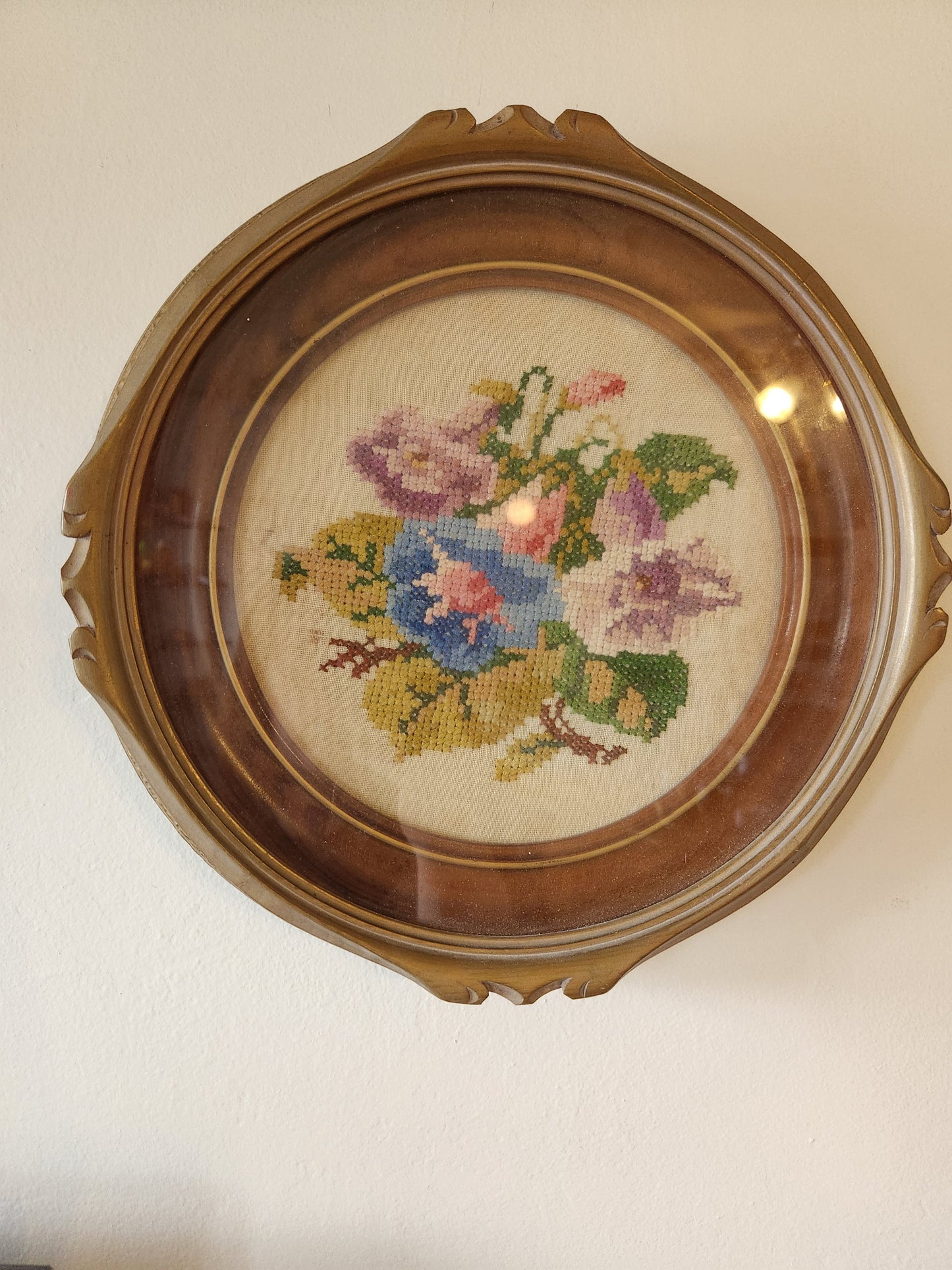 Round Floral Needlepoint