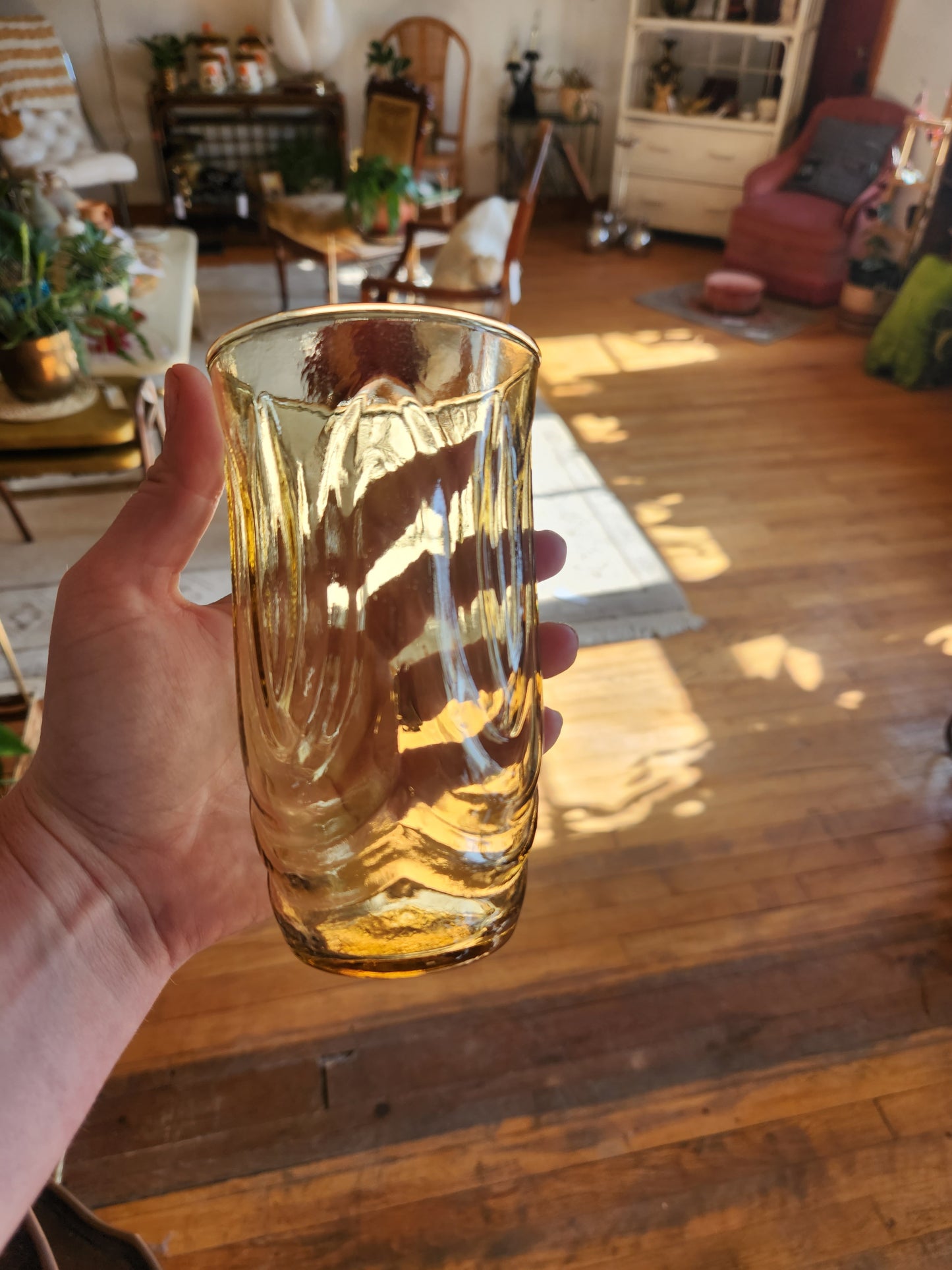 Amber Glass Pitcher and Drinking Glasses