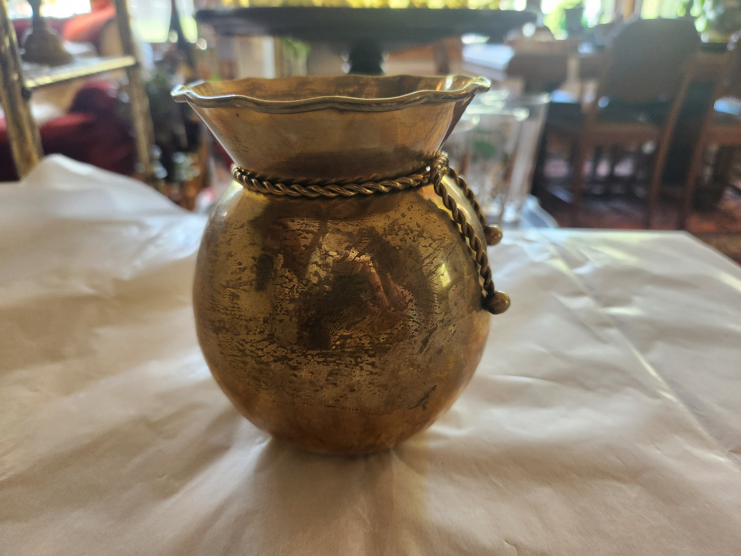 Brass Pot Belly Rope Vase