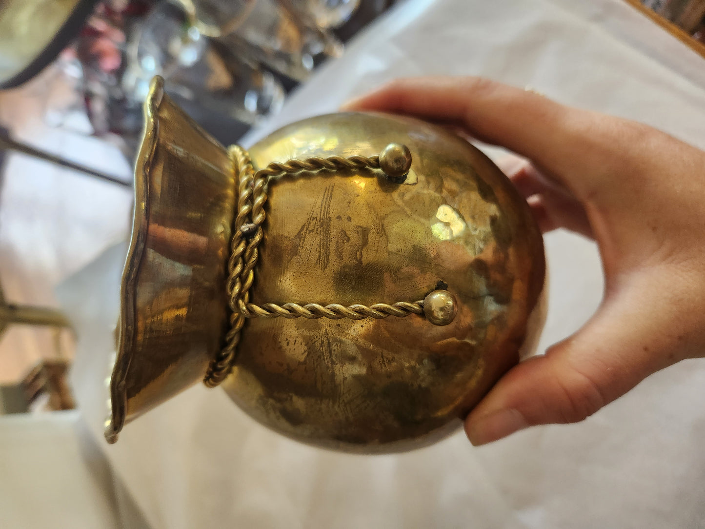 Brass Pot Belly Rope Vase