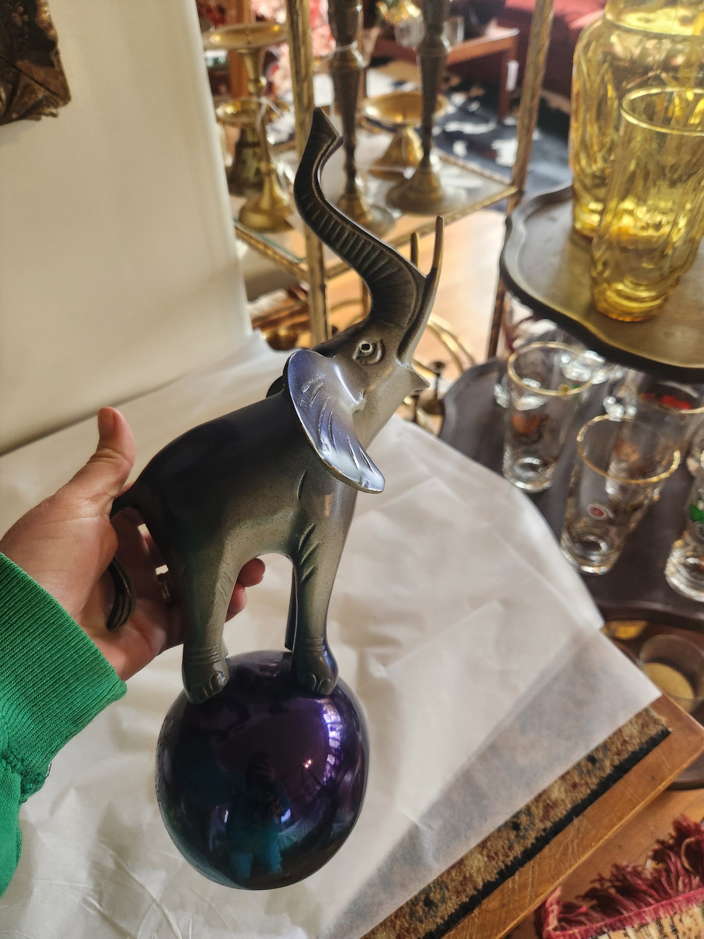 Painted Brass Circus Elephant
