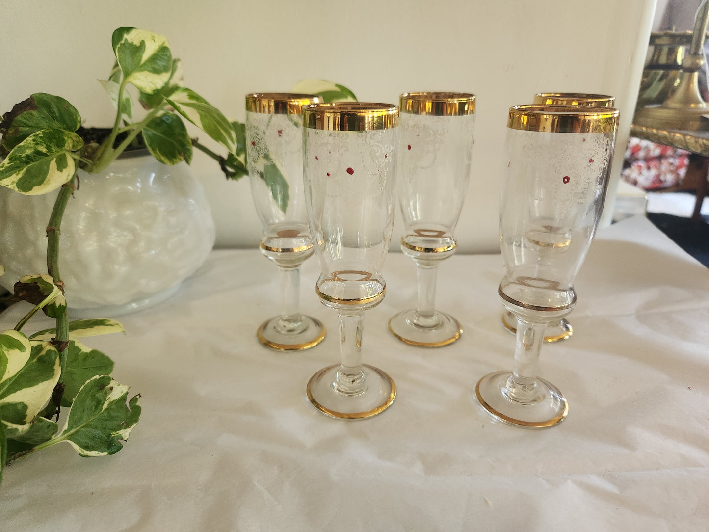 Gold Rim Painted Wine Glasses (5)