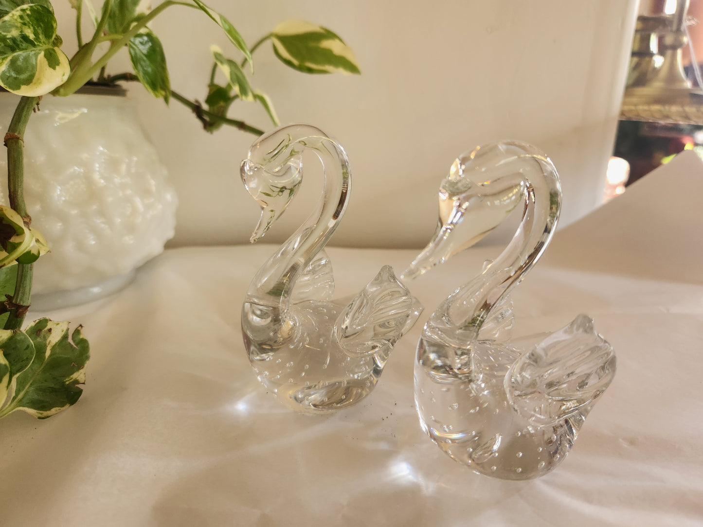 Bubble Glass Swan Paperweights