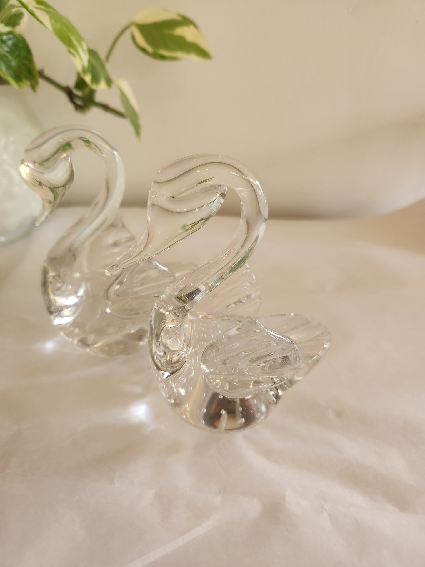 Bubble Glass Swan Paperweights