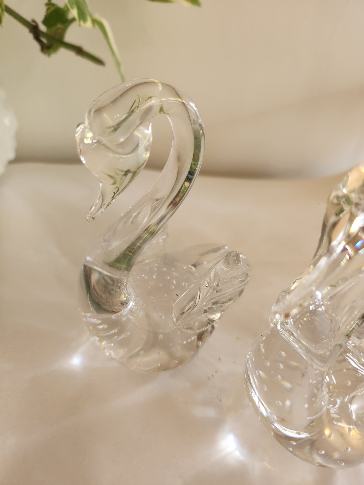 Bubble Glass Swan Paperweights
