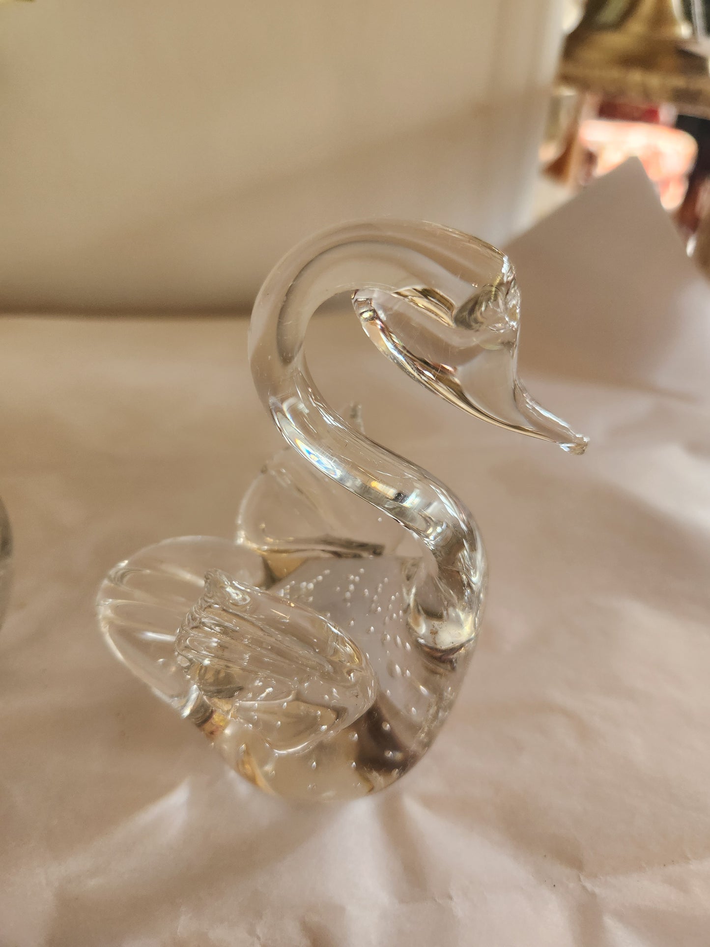 Bubble Glass Swan Paperweights