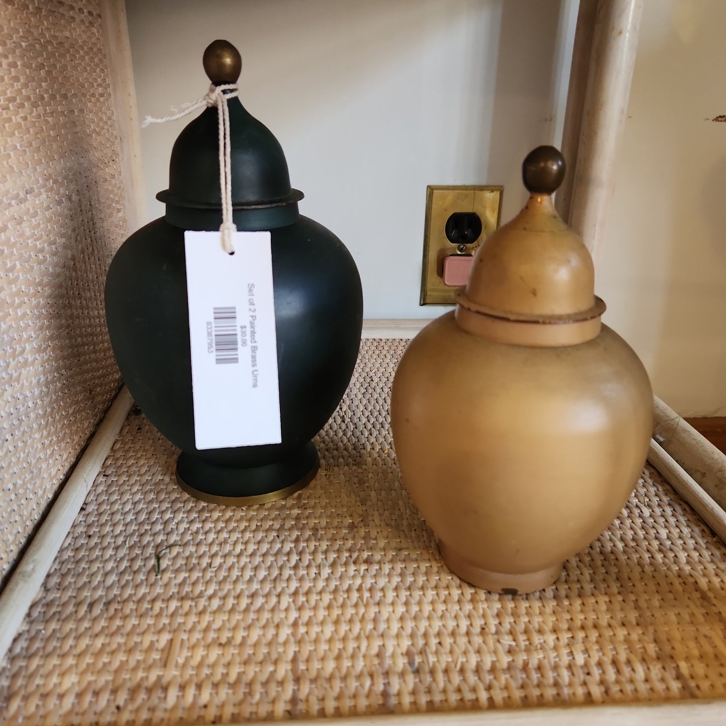Set of 2 Painted Brass Urns