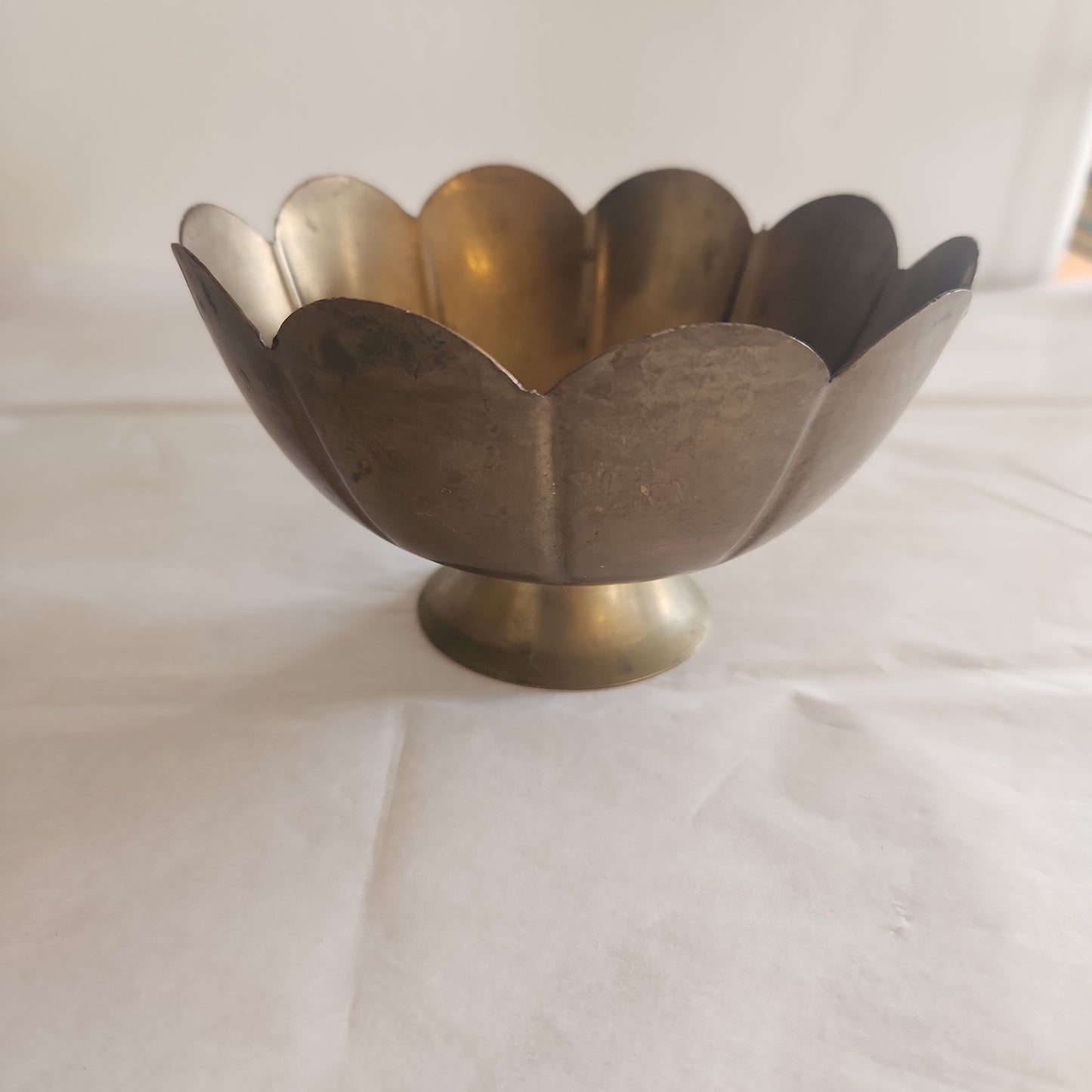 Scalloped Brass Pedestal Bowl