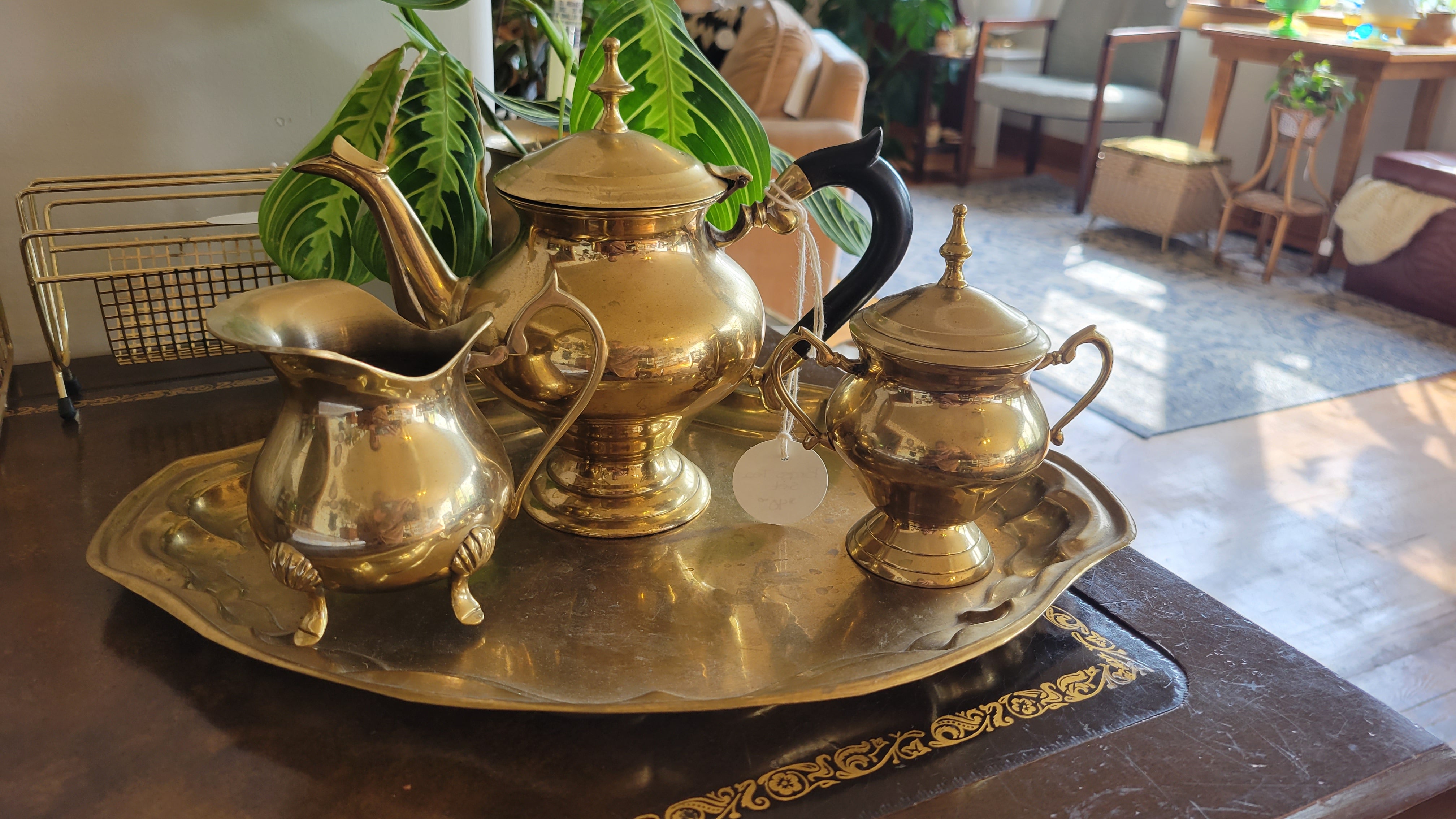 Brass Tea Set with tray – Vintage Spaces Market