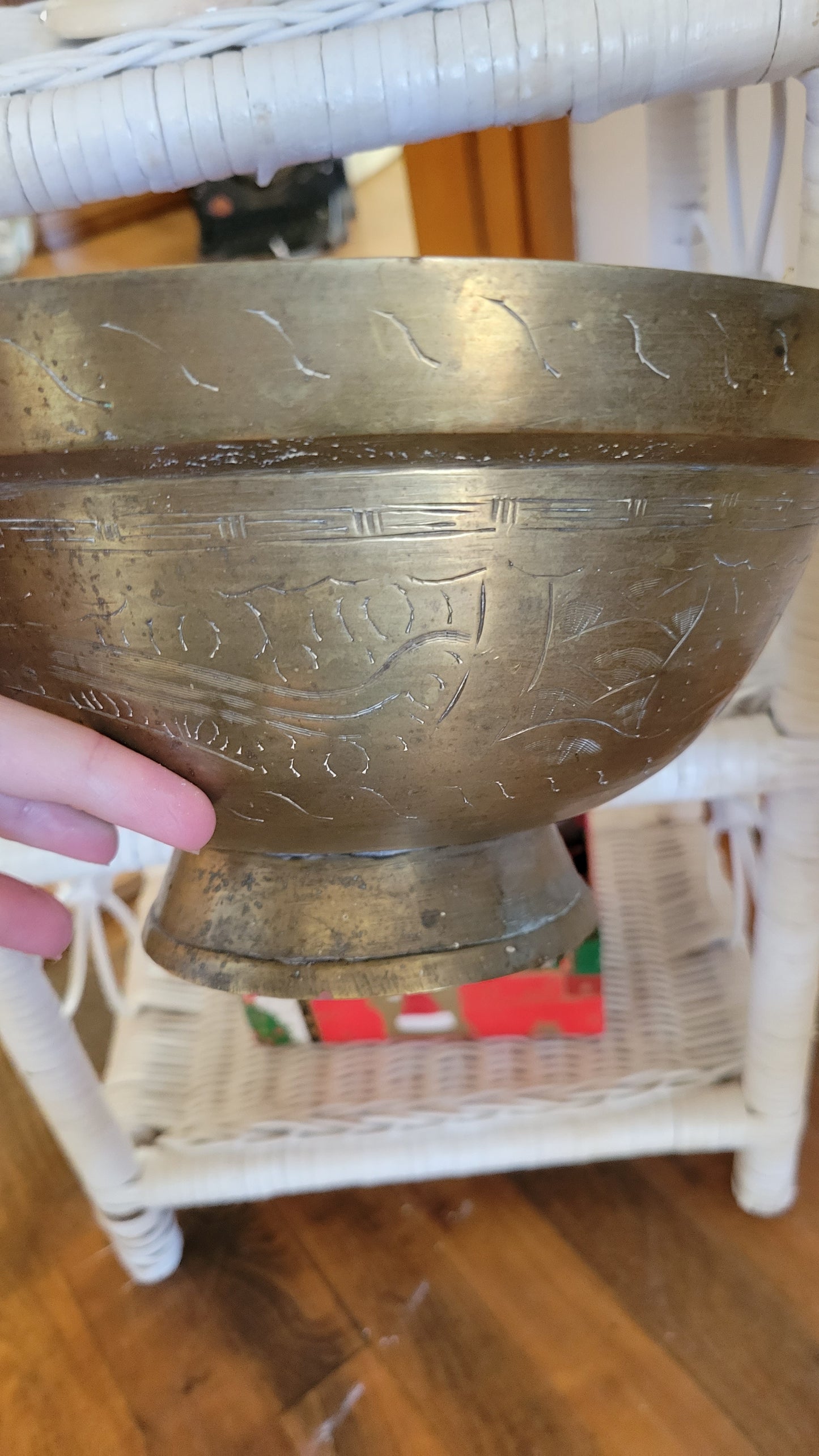 Large Carved Brass Bowl
