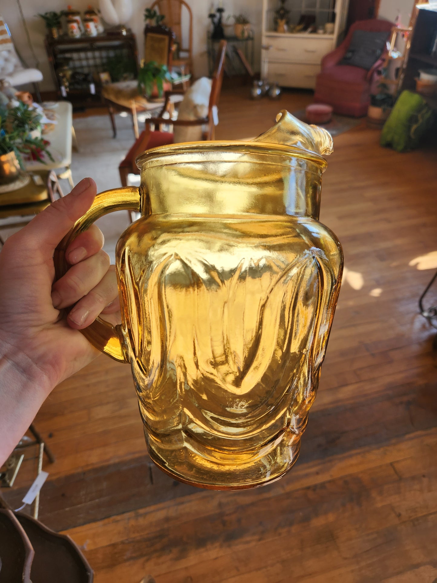 Amber Glass Pitcher and Drinking Glasses