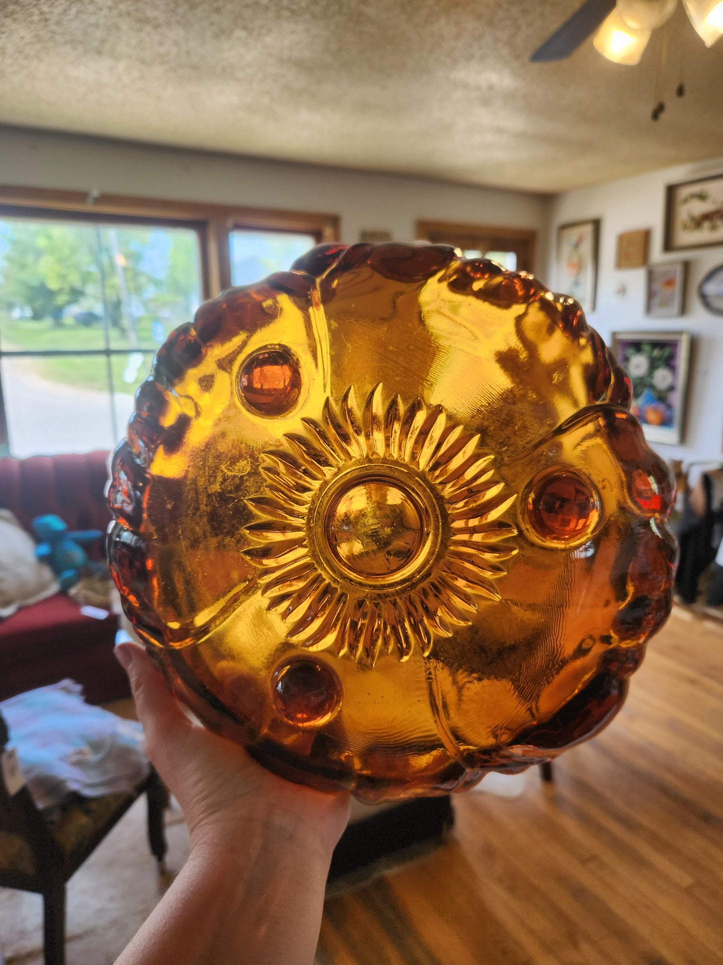 Amber Glass Sunflower Bowl