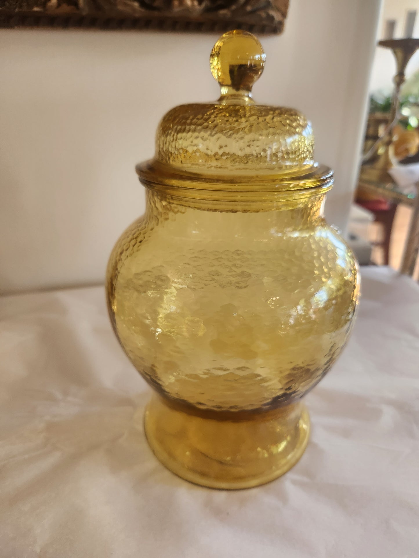 Yellow Glass Lidded Vase
