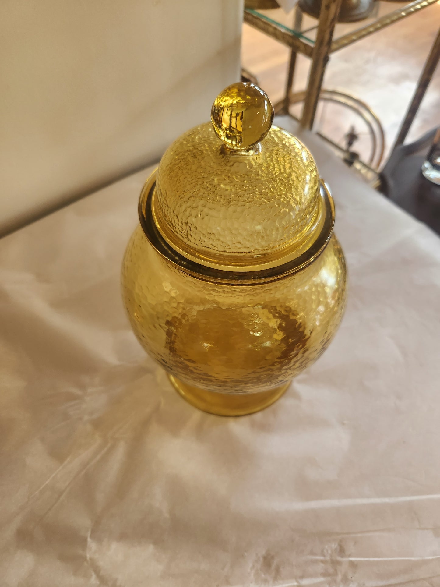 Yellow Glass Lidded Vase