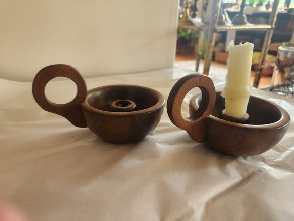 Danish Style Wood Candle Holders (2)