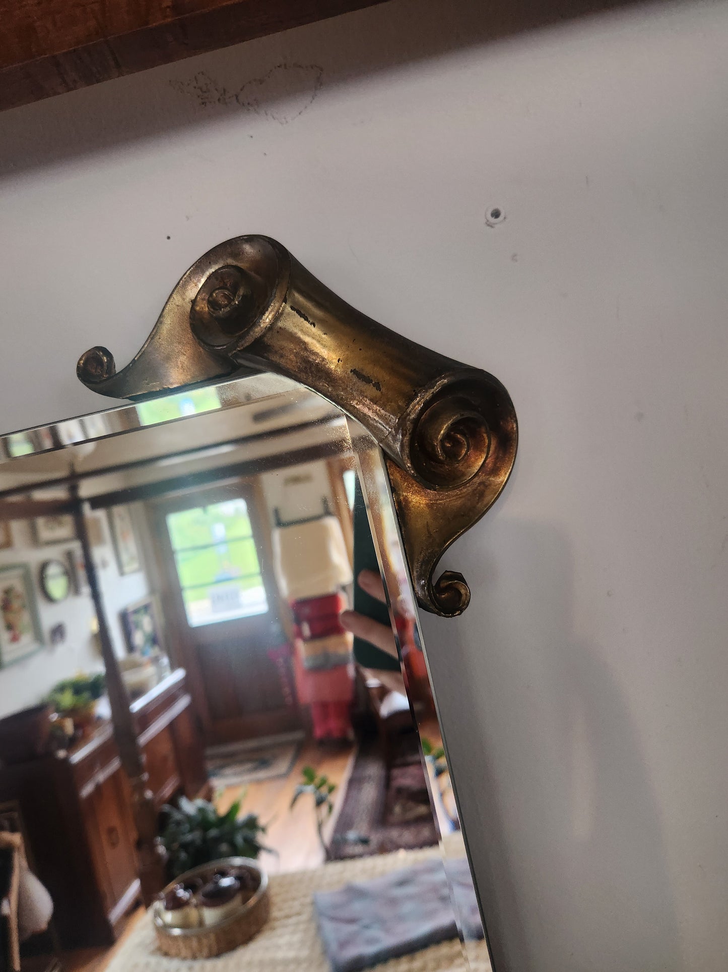 Large Brass Edge Scroll Mirror