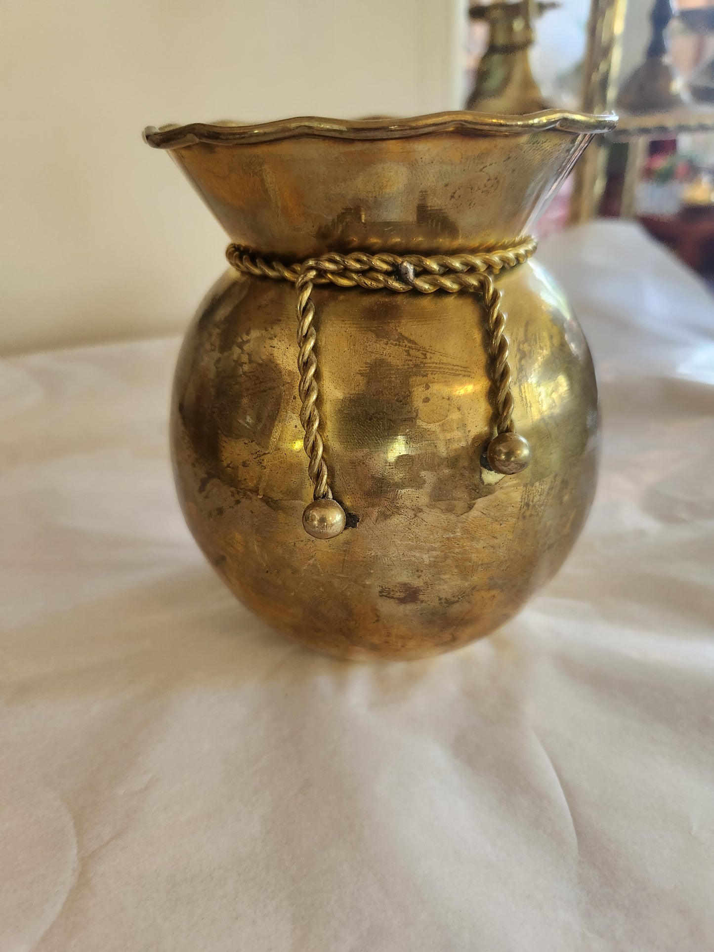 Brass Pot Belly Rope Vase