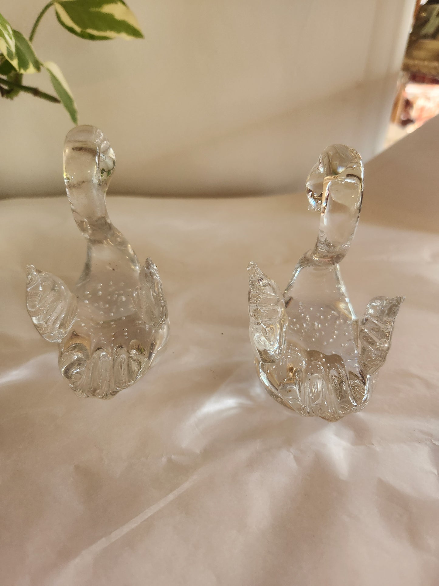 Bubble Glass Swan Paperweights