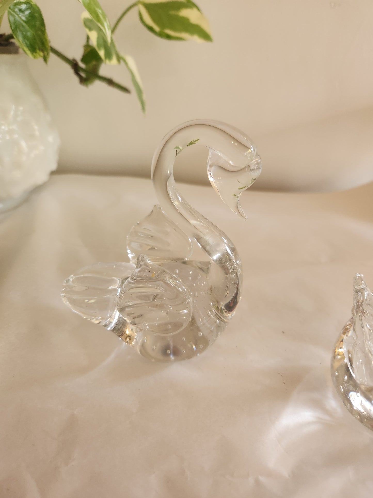 Bubble Glass Swan Paperweights