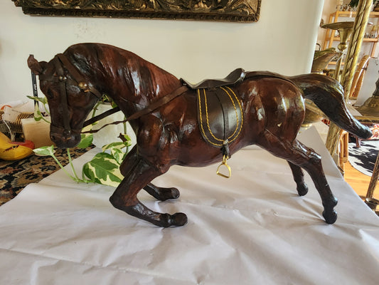 Vintage Leather Horse Statue