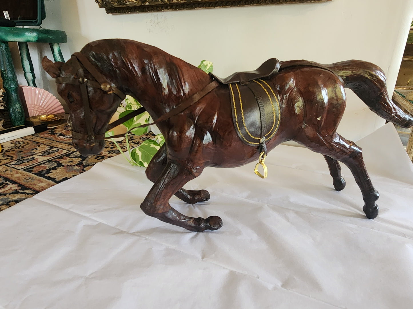 Vintage Leather Horse Statue