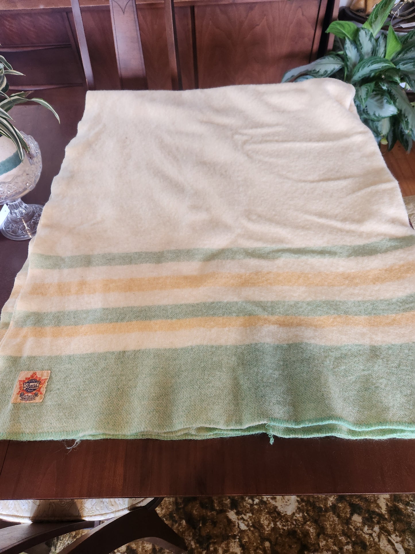 Ayers Green and Yellow Stripe Wool Blanket