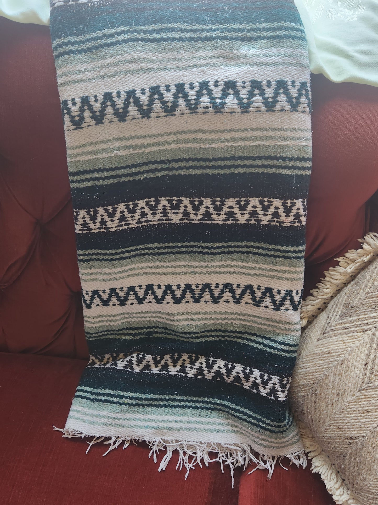 Green and White Mexican Blanket