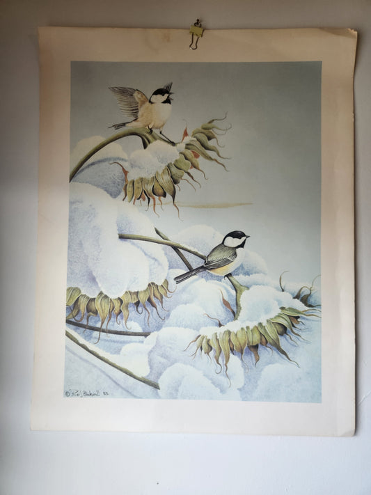 Sunflower Chickadee Art Print