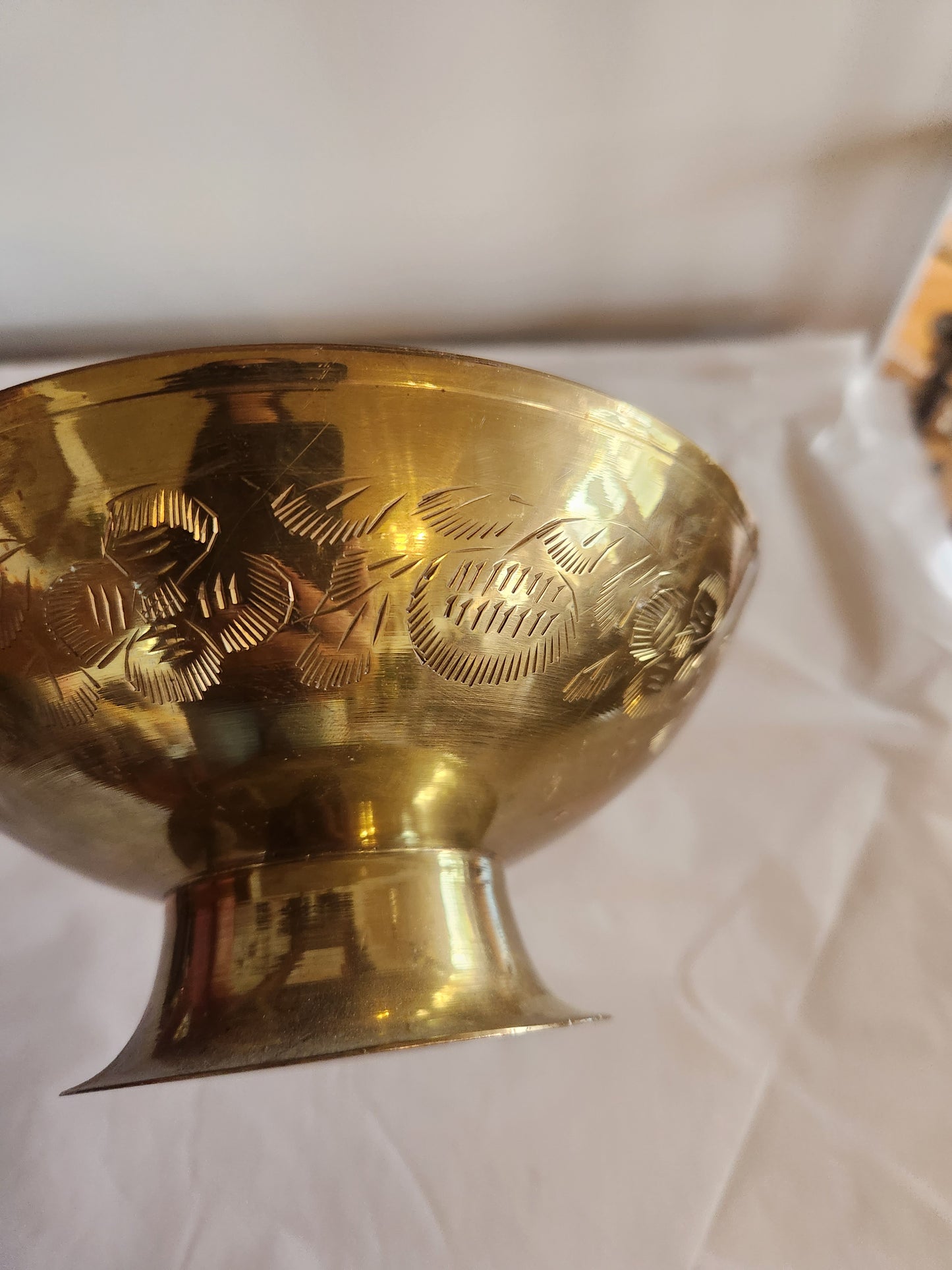 Etched Brass Pedestal Bowl