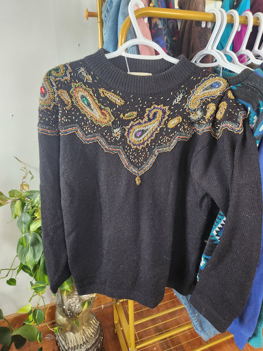 80s Beaded Acrylic Sweater (M)