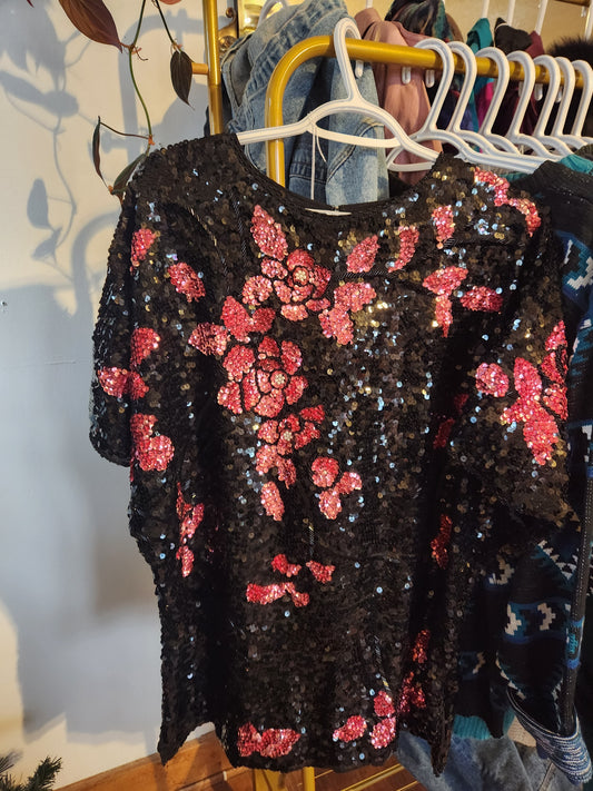 Black and Pink Sequin Top (L)