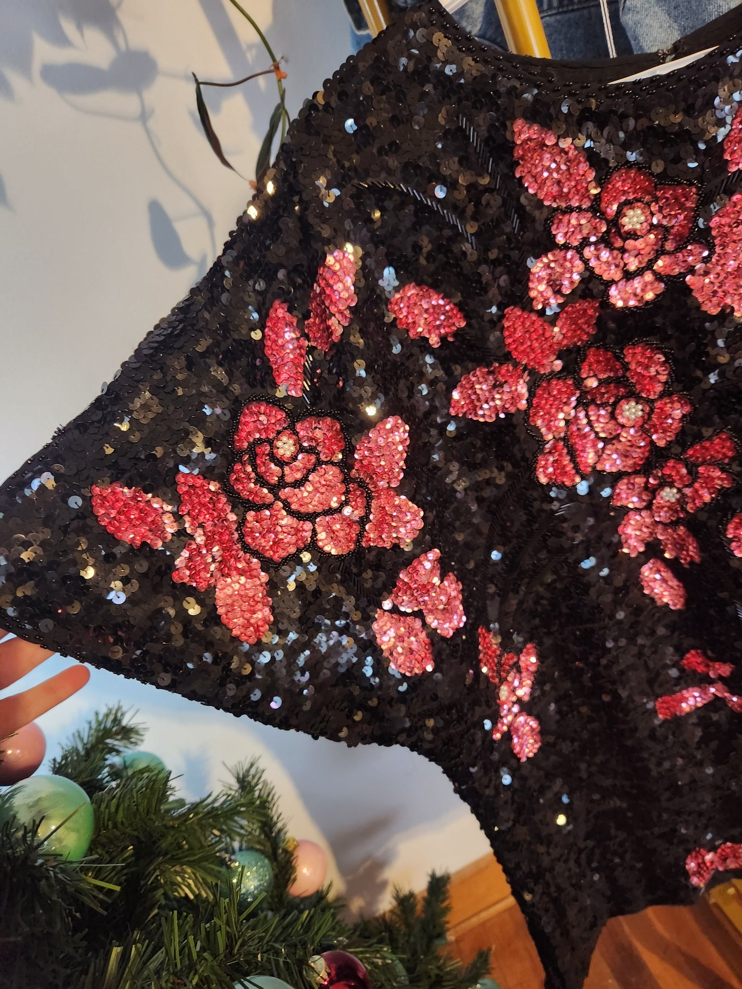 Black and Pink Sequin Top (L)