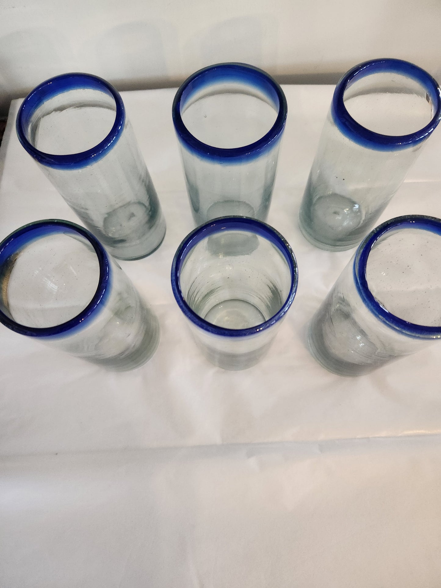 Handblown Blue Rimmed Drinking Glasses (6)