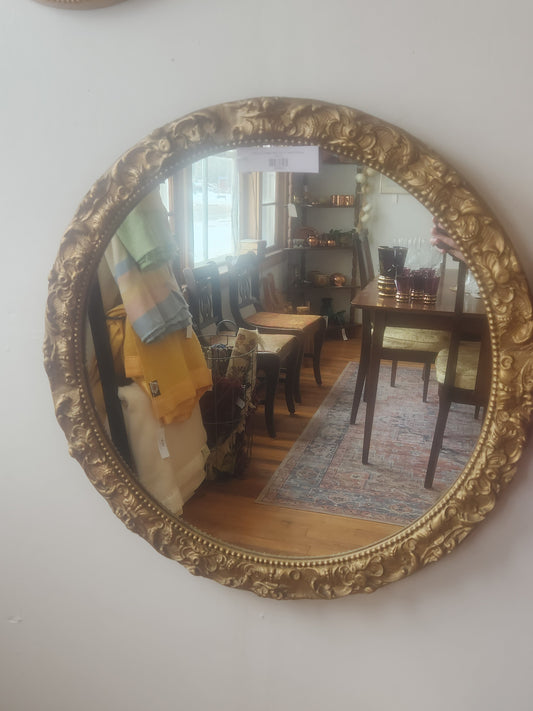 Round Ornate Gold Mirror (wood frame)