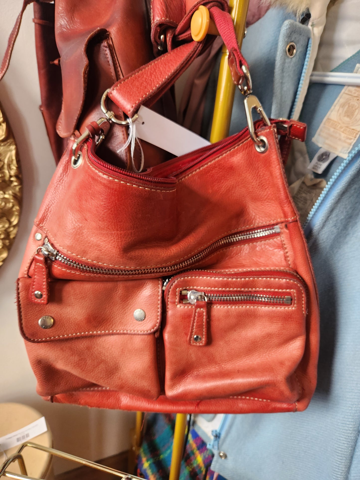 Fossil Red Pebble Leather Crossbody