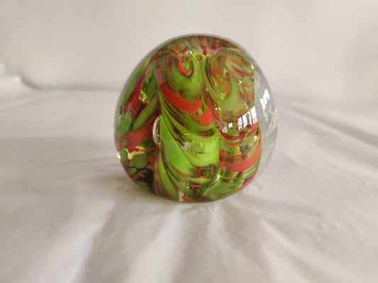 Red and Green Art Glass Egg Shape Paperweight