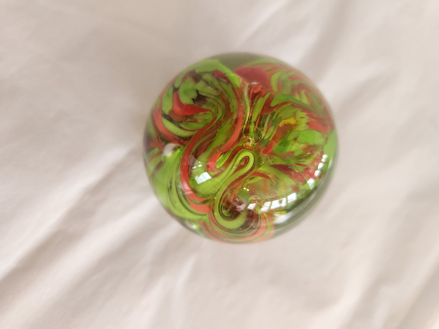 Red and Green Art Glass Egg Shape Paperweight