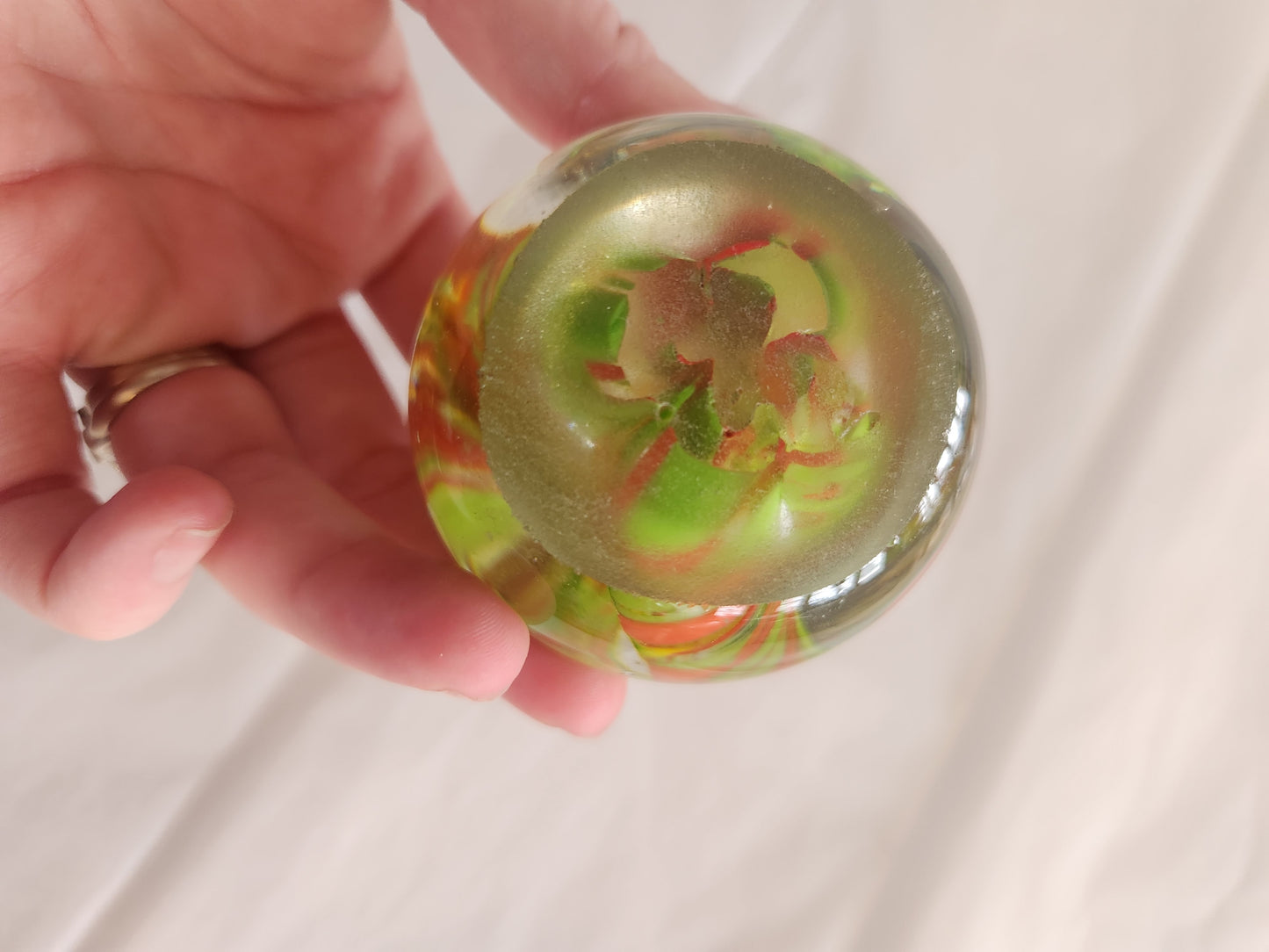 Red and Green Art Glass Egg Shape Paperweight