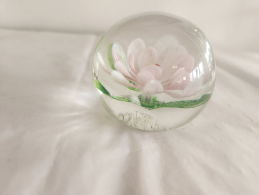 Pink Flower Art Glass Paperweight