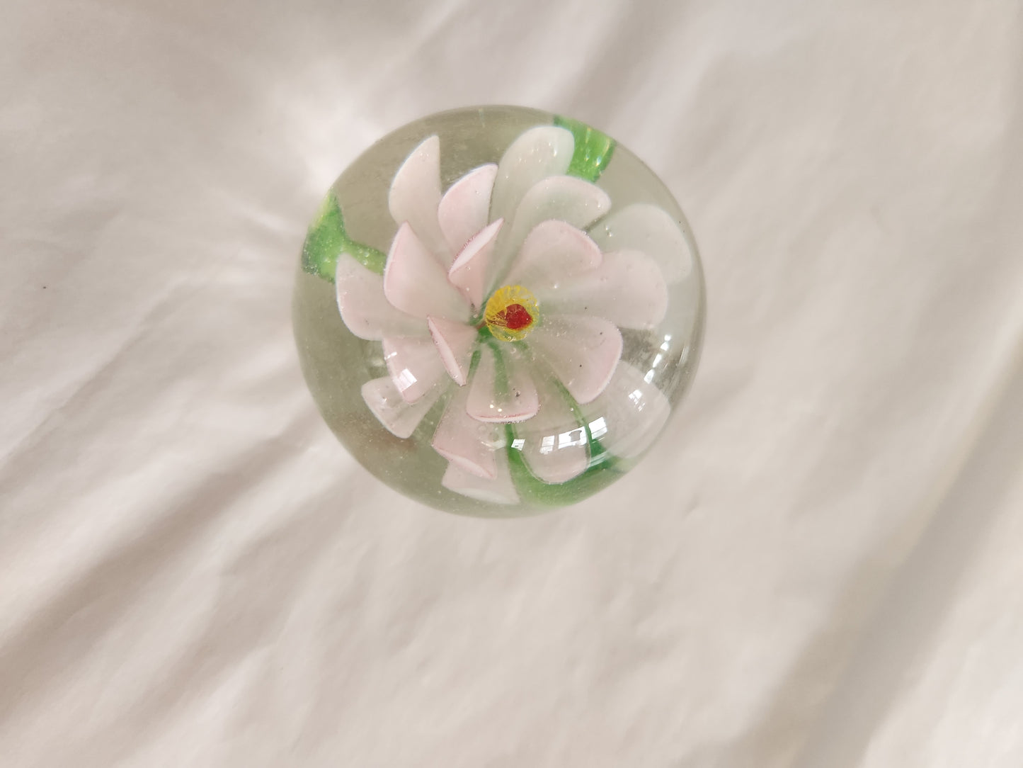 Pink Flower Art Glass Paperweight