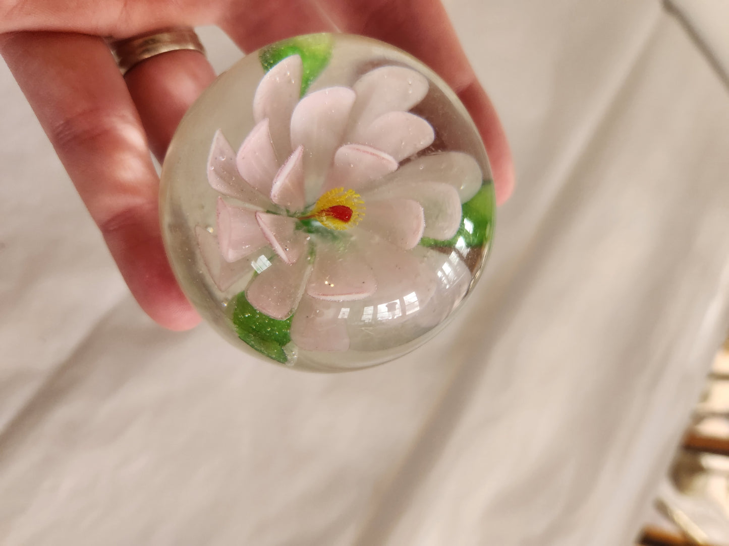 Pink Flower Art Glass Paperweight