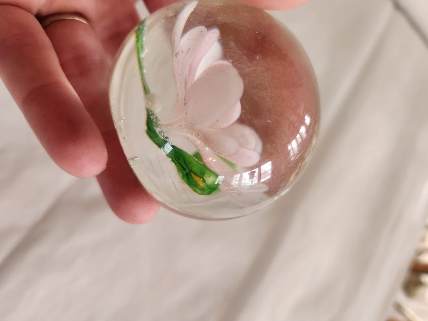 Pink Flower Art Glass Paperweight