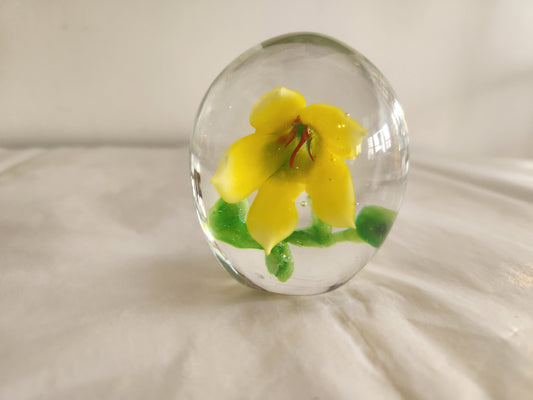 Yellow Flower Art Glass Paperweight