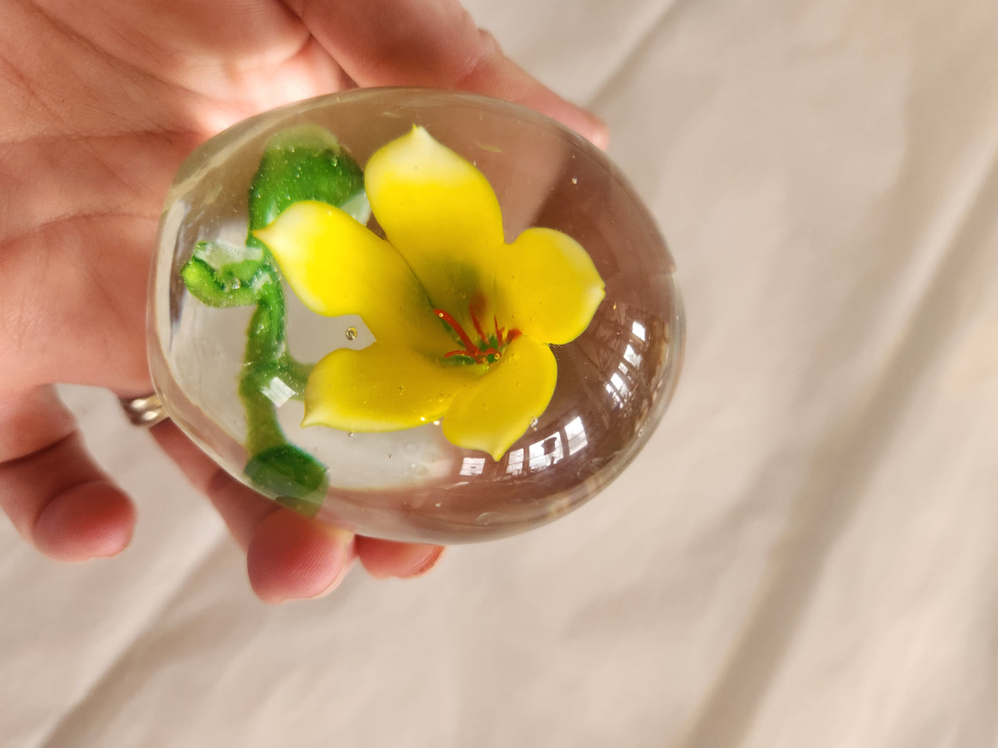 Yellow Flower Art Glass Paperweight