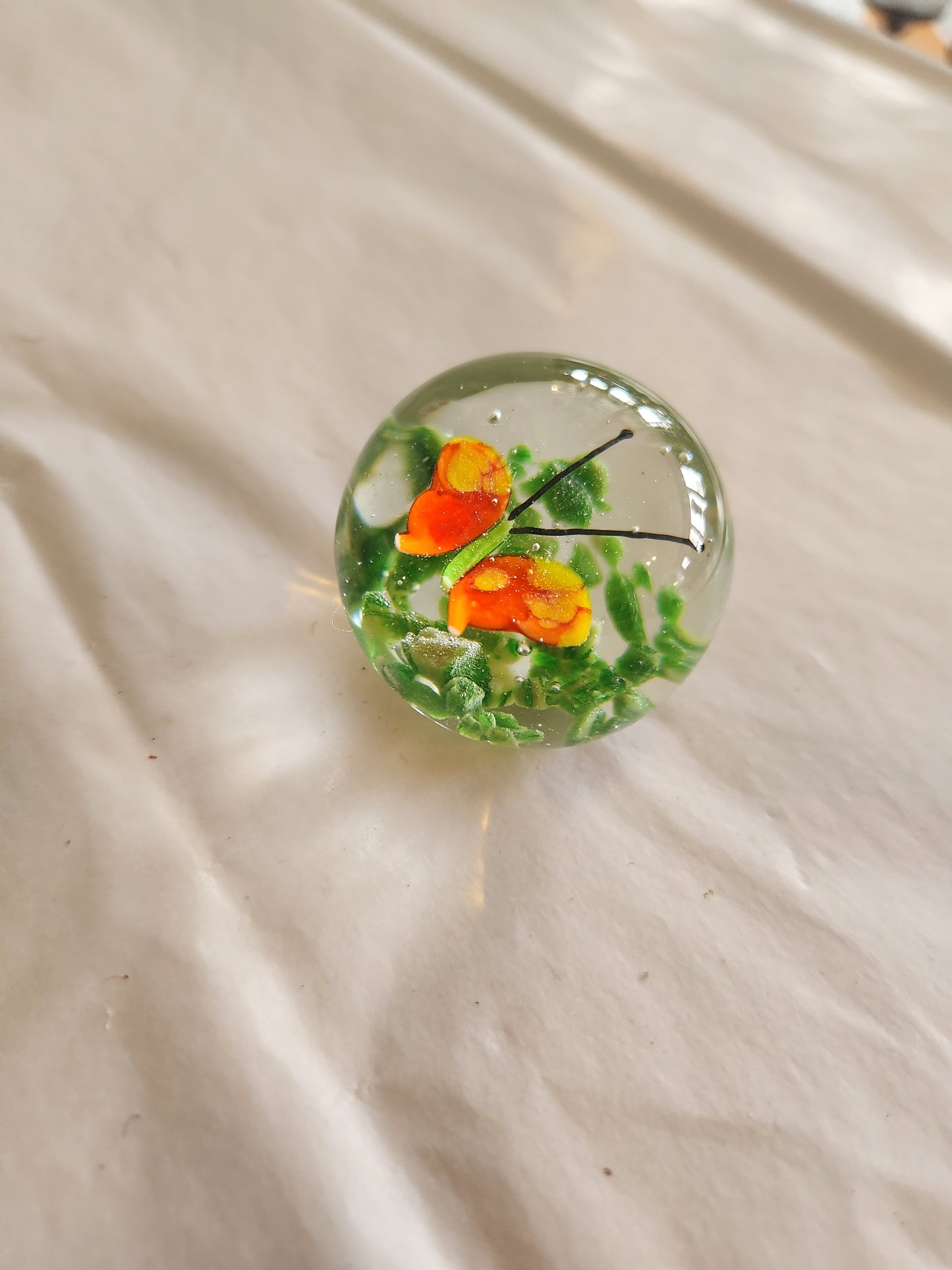 Art Glass Orange/Yellow Butterfly Paperweight