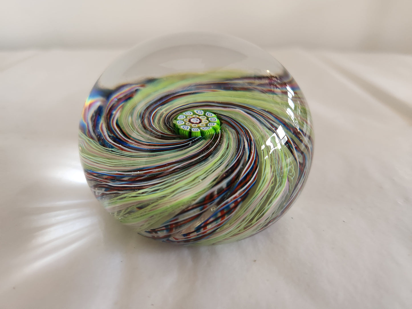 Purple/Green Swirl Art Glass Paperweight