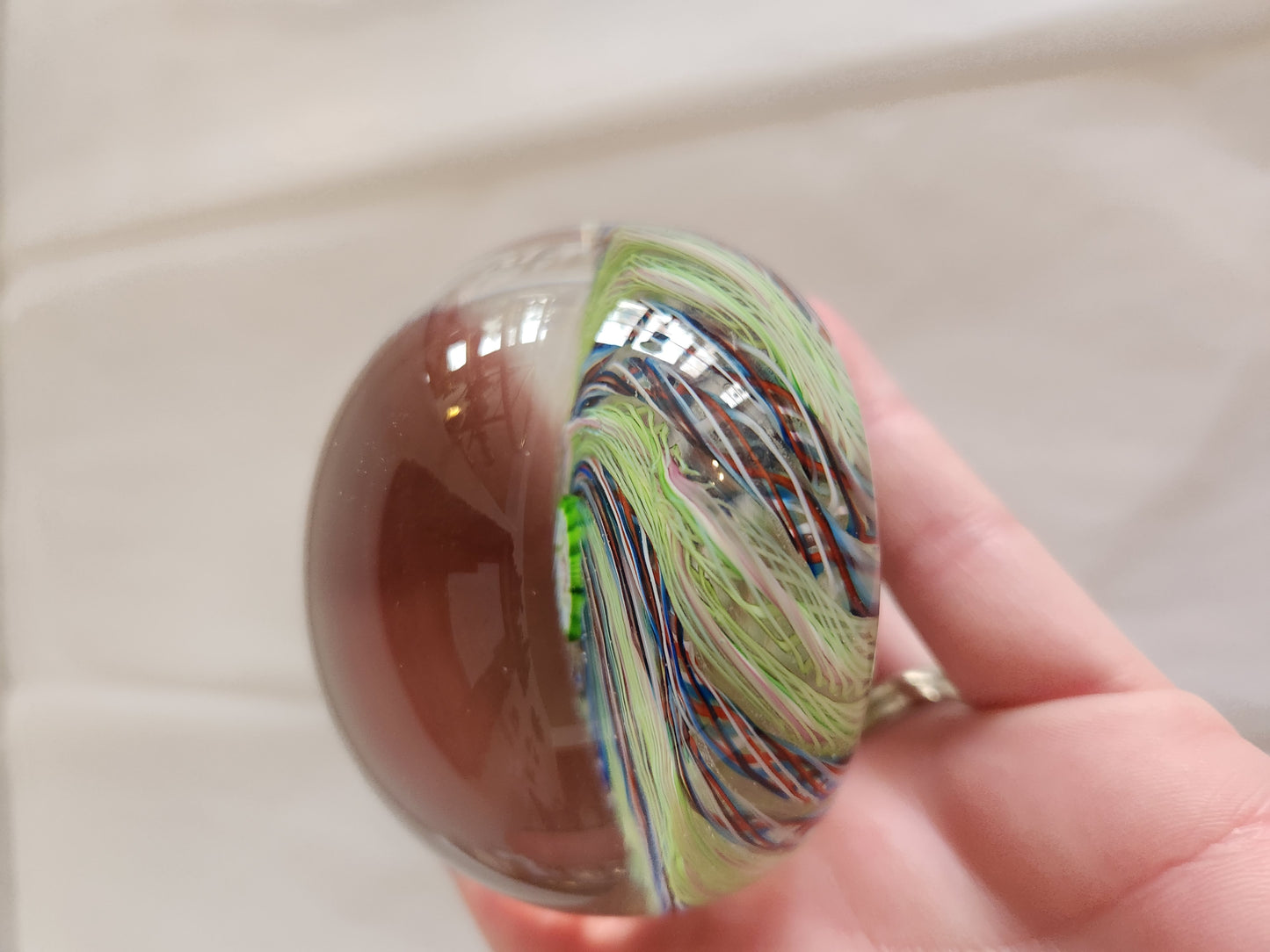 Purple/Green Swirl Art Glass Paperweight