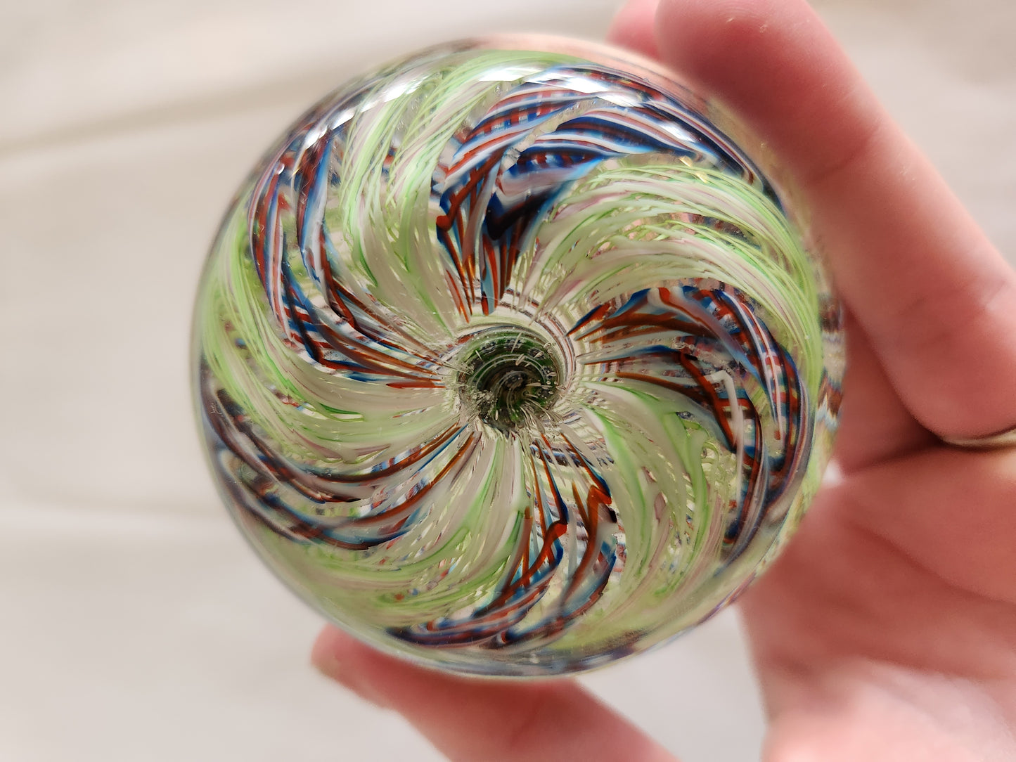 Purple/Green Swirl Art Glass Paperweight