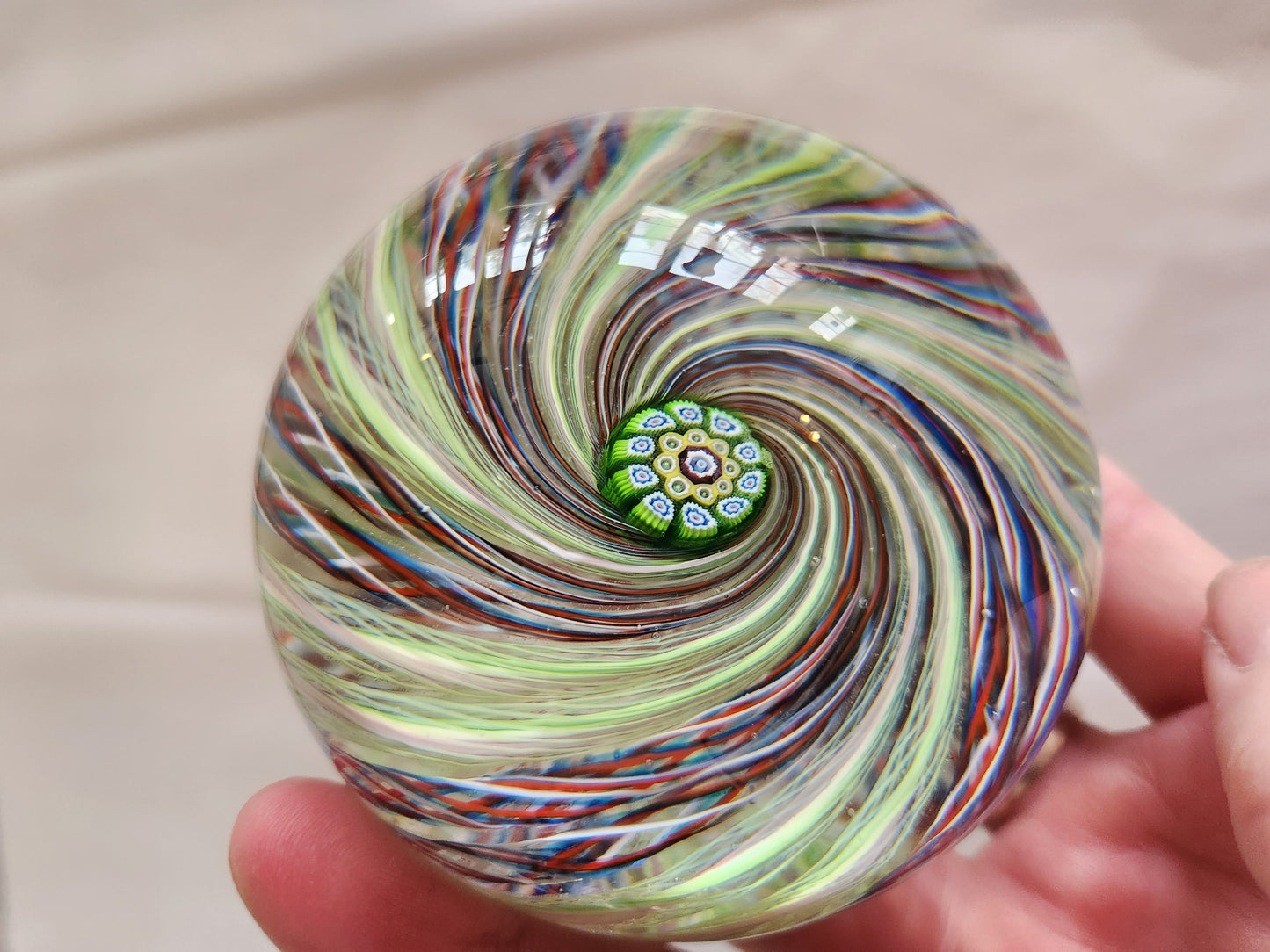 Purple/Green Swirl Art Glass Paperweight