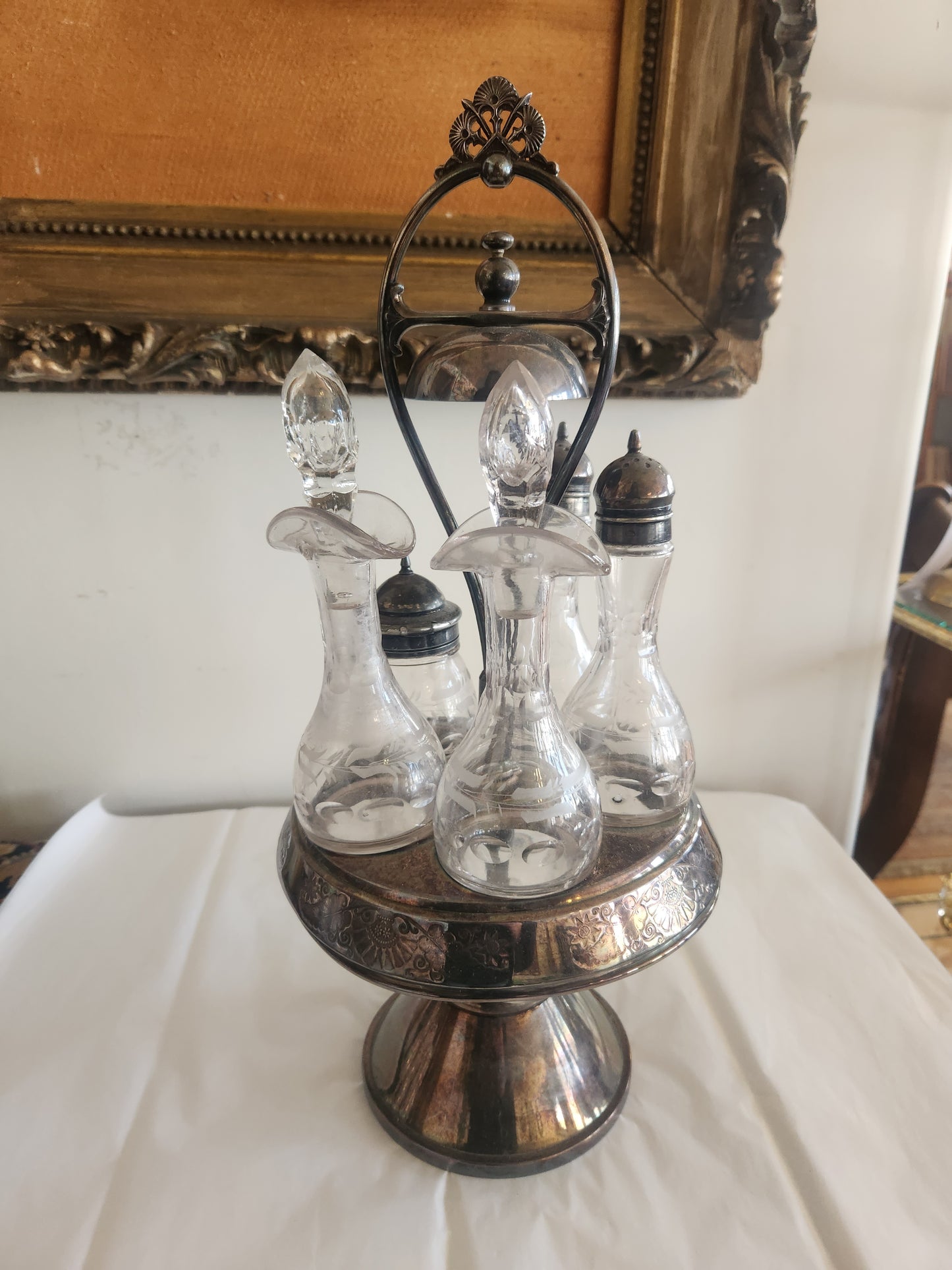 Antique Castor Cruet Set with Service Bell